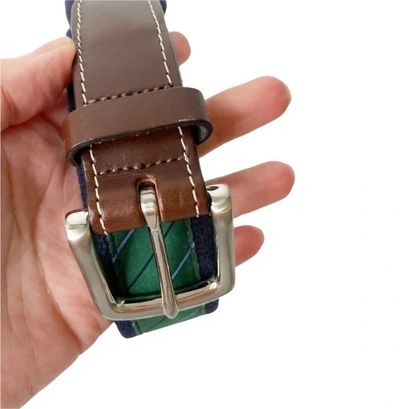 Vineyard Vines Belt Green Navy Blue Stripe Whale Emblem Preppy Academia Size 32 - Picture 5 of 9